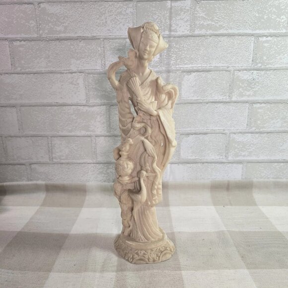 Vintage Asian Carved Soapstone Woman w/ Birds Statue Figure 14